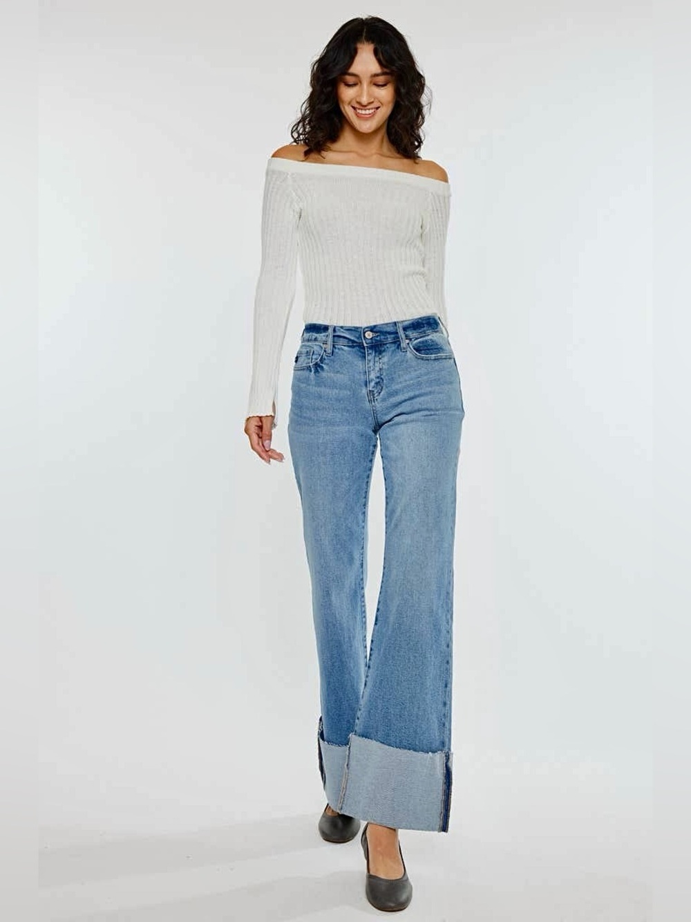Kan Can – Mid Rise Wide Flare Cuff Jeans Medium Wash Raw Hem – Sz. 29 / 11 - Picture 2 of 8